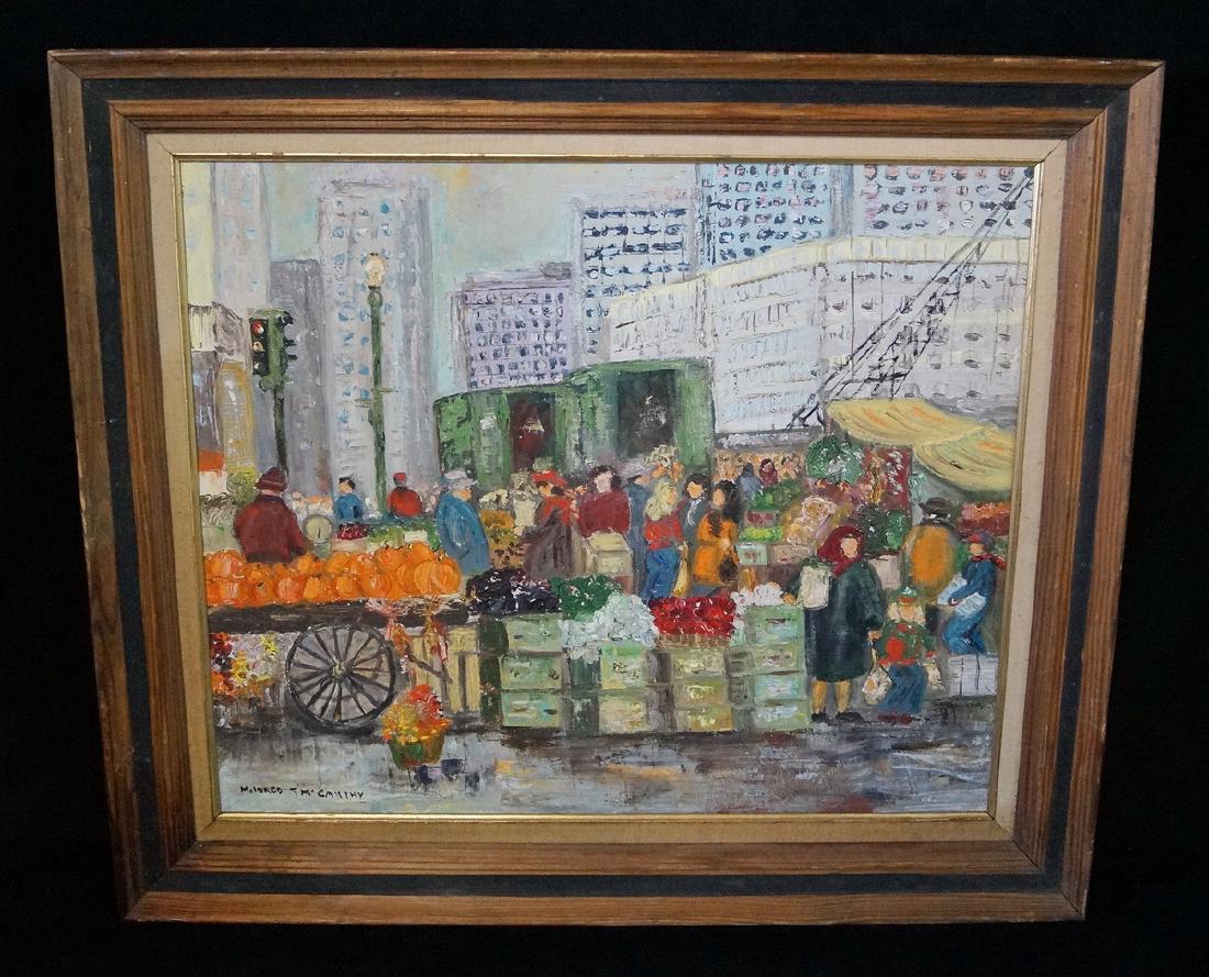 MILDRED MCCARTHY SGN. O/C "URBAN MARKET SCENE" (1 of 5)