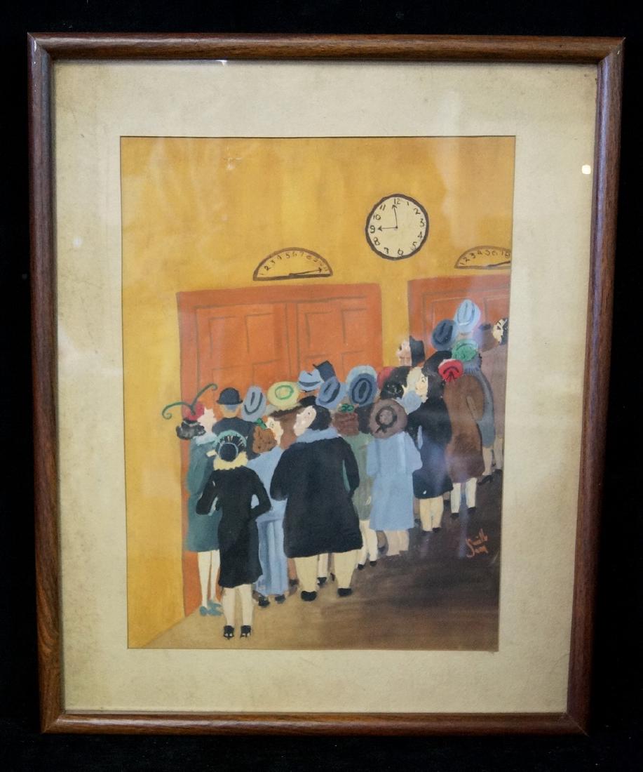 WORK ON PAPER "WAITING FOR THE ELEVATOR" SGN. (1 of 6)