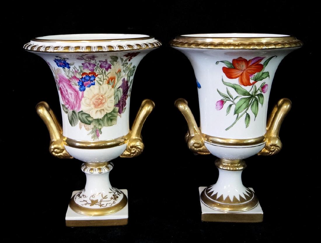 TWO SIMILAR FLORAL DECORATED PORCELAIN VASES (1 of 5)