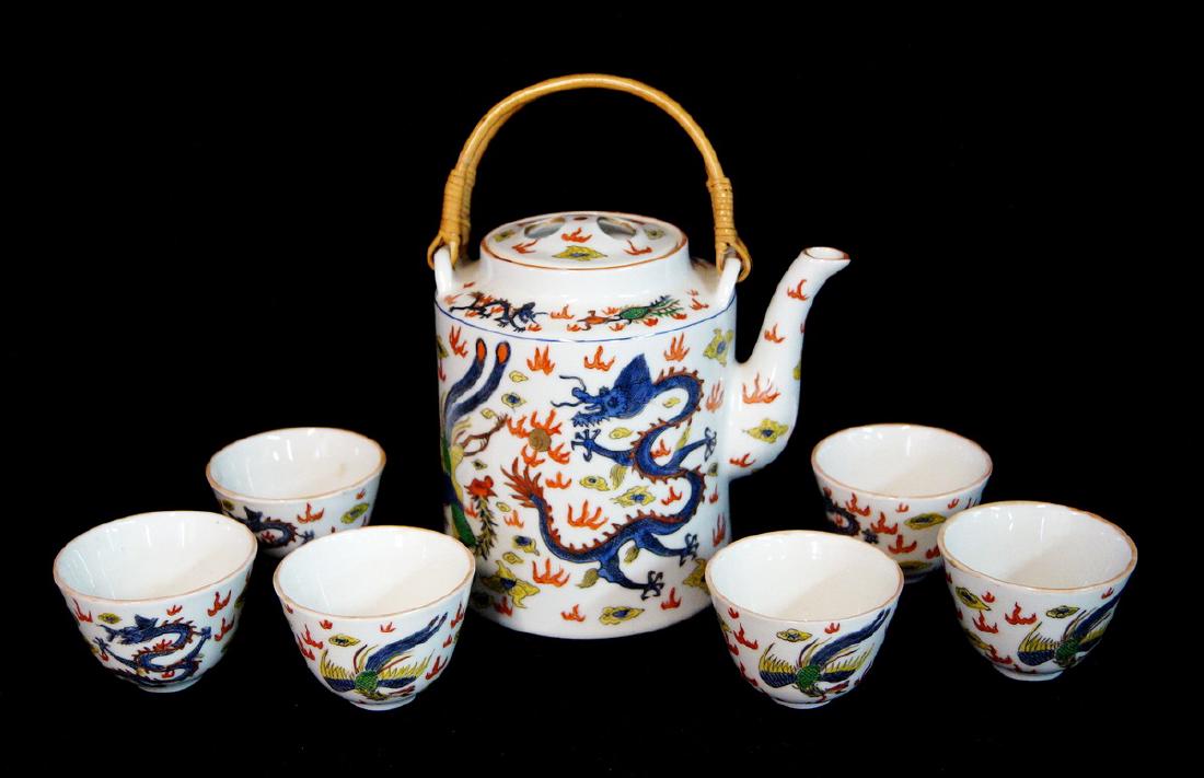 8 PC. ASIAN PORCELAIN TEA SET SGN. (1 of 4)