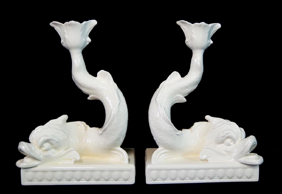 PR. WEDGWOOD PORCELAIN DOLPHIN FIGURAL CANDLESTICKS (1 of 7)