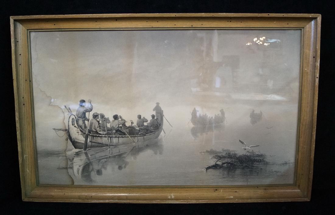 FRAMED PRINT "LANDSCAPE W/ CANOE (WATER DAMAGE) (1 of 4)