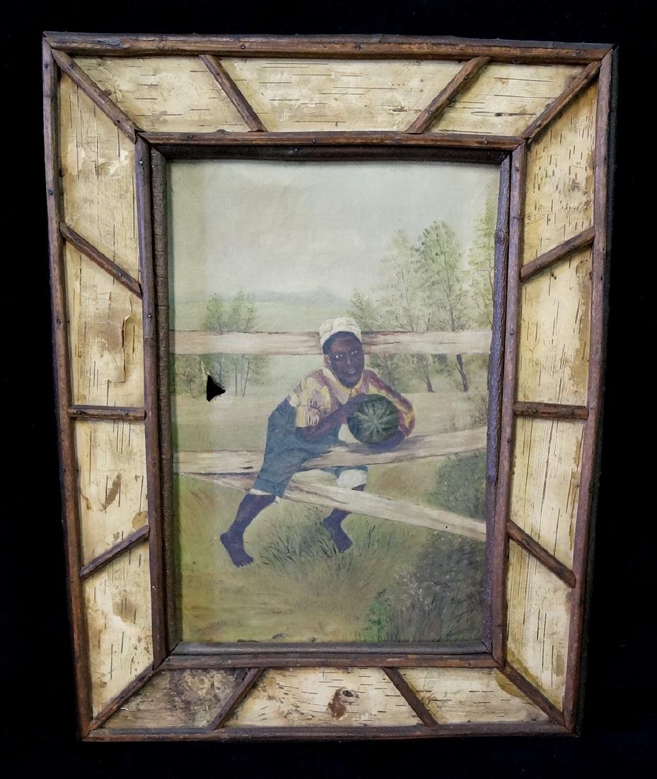 EARLY AMERICAN O/C "BOY W/ WATERMELON" EARLY 19TH C. (1 of 4)