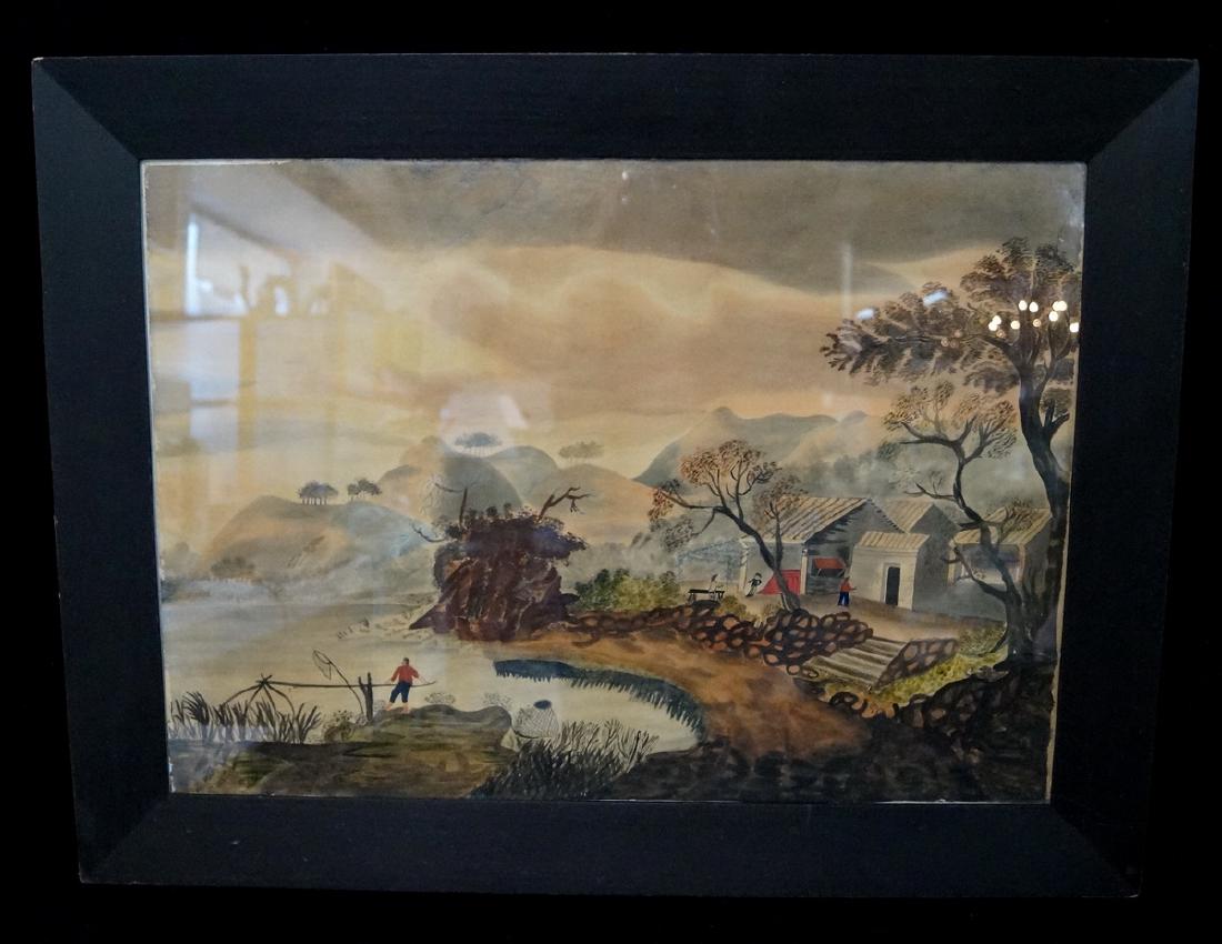 PRIMITIVE WATERCOLOR "NET FISHING" (1 of 5)