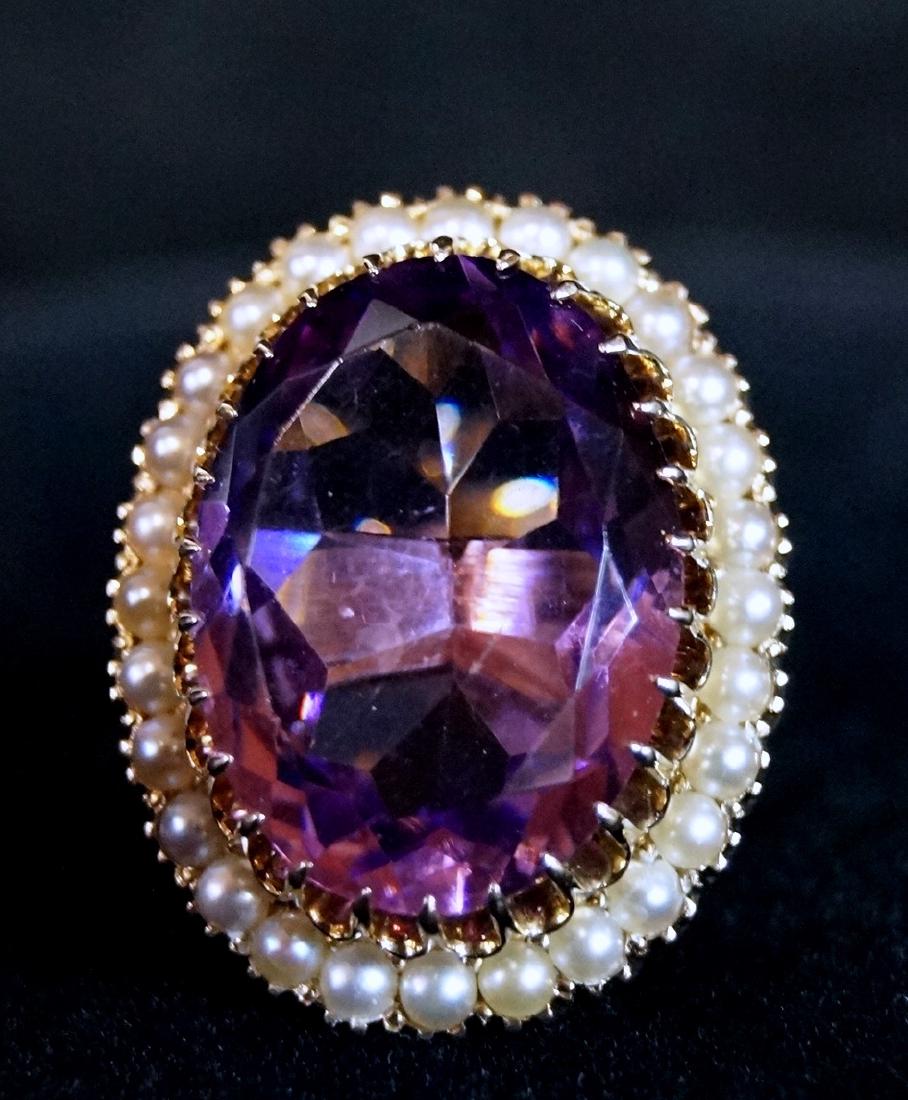 RETRO 14KT YELLOW GOLD AMETHYST & PEARL RING (1 of 3)