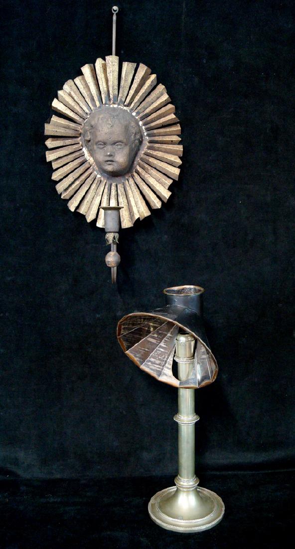 EARLY CANDLESTICK W /REFLECTOR SHADE MKD. MILLER'S (1 of 6)