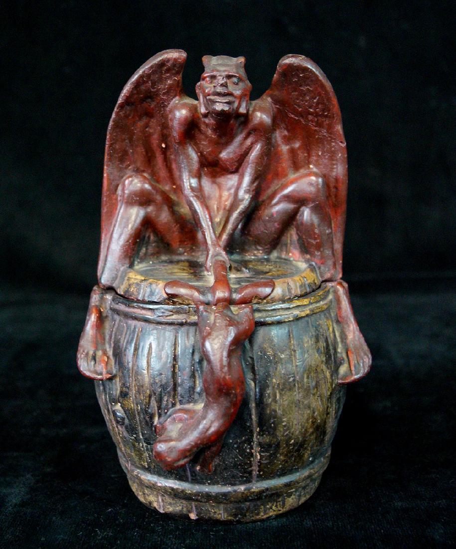 DEVIL FIGURAL PORCELAIN TABACCO JAR (1 of 9)