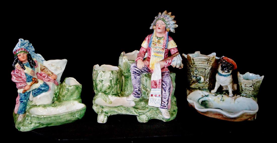 FIGURAL DESK PCS. INC. 2 INDIANS (1 MKD AUSTRIA) & 1: FIGURAL DESK PCS. INC. 2 INDIANS (1 MKD AUSTRIA) & 1 DOG 8.5"TALLEST