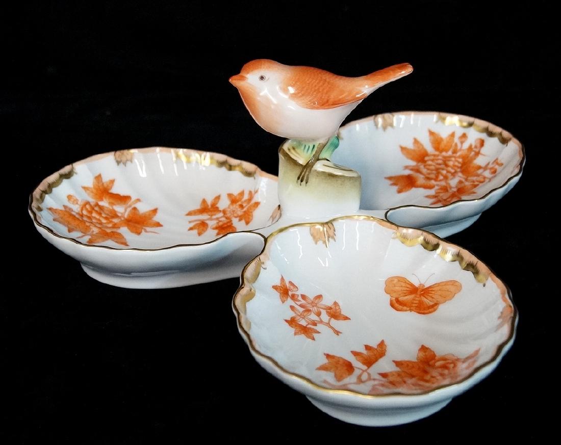 HEREND FORTUNA PATTERN  BIRD FIGURAL 3 SECTION DISH (1 of 6)