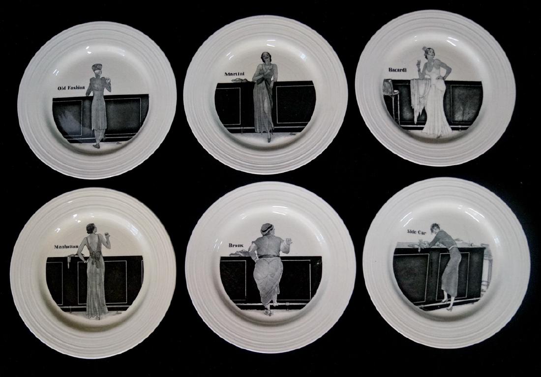 6 CROWN DUCAL COCKTAIL MOTIF PLATES (1 of 5)