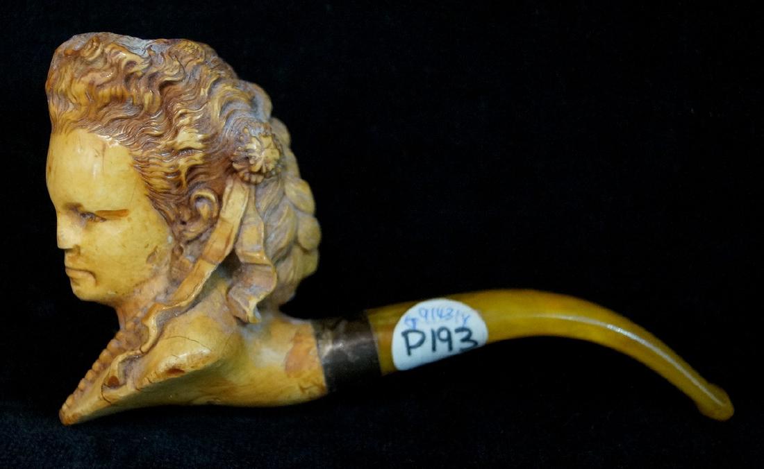 MEERSCHAUM PIPE MARIA THERESA 1870: MEERSCHAUM PIPE MARIA THERESA 1870 FINELY DETAILED WITH NECKLACES BAKELITE STEM 3X2.25X6"