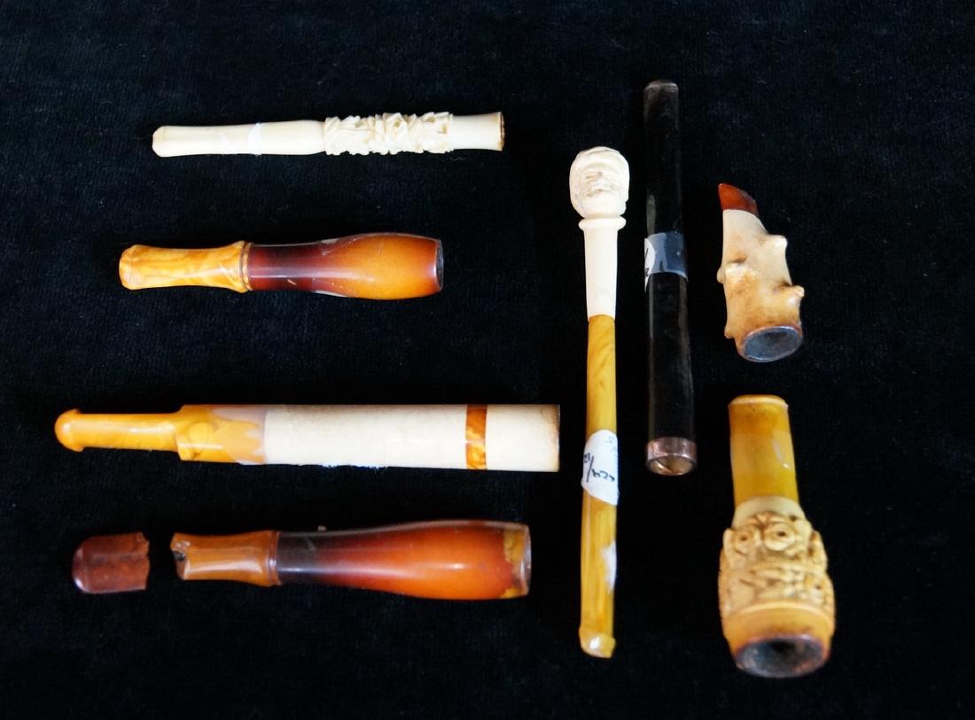 8 MEERSCHAUM CIGARETTE HOLDERS: 8 MEERSCHAUM CIGARETTE HOLDERS SOME WITH CASES 5.5" LRGST