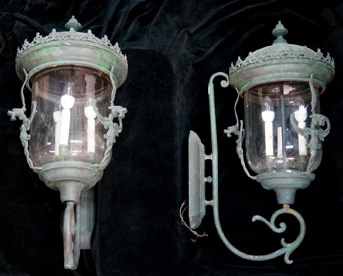 PR. DRAGON FIGURAL COPPER LANTERNS: PR. DRAGON FIGURAL COPPER LANTERNS 32"H