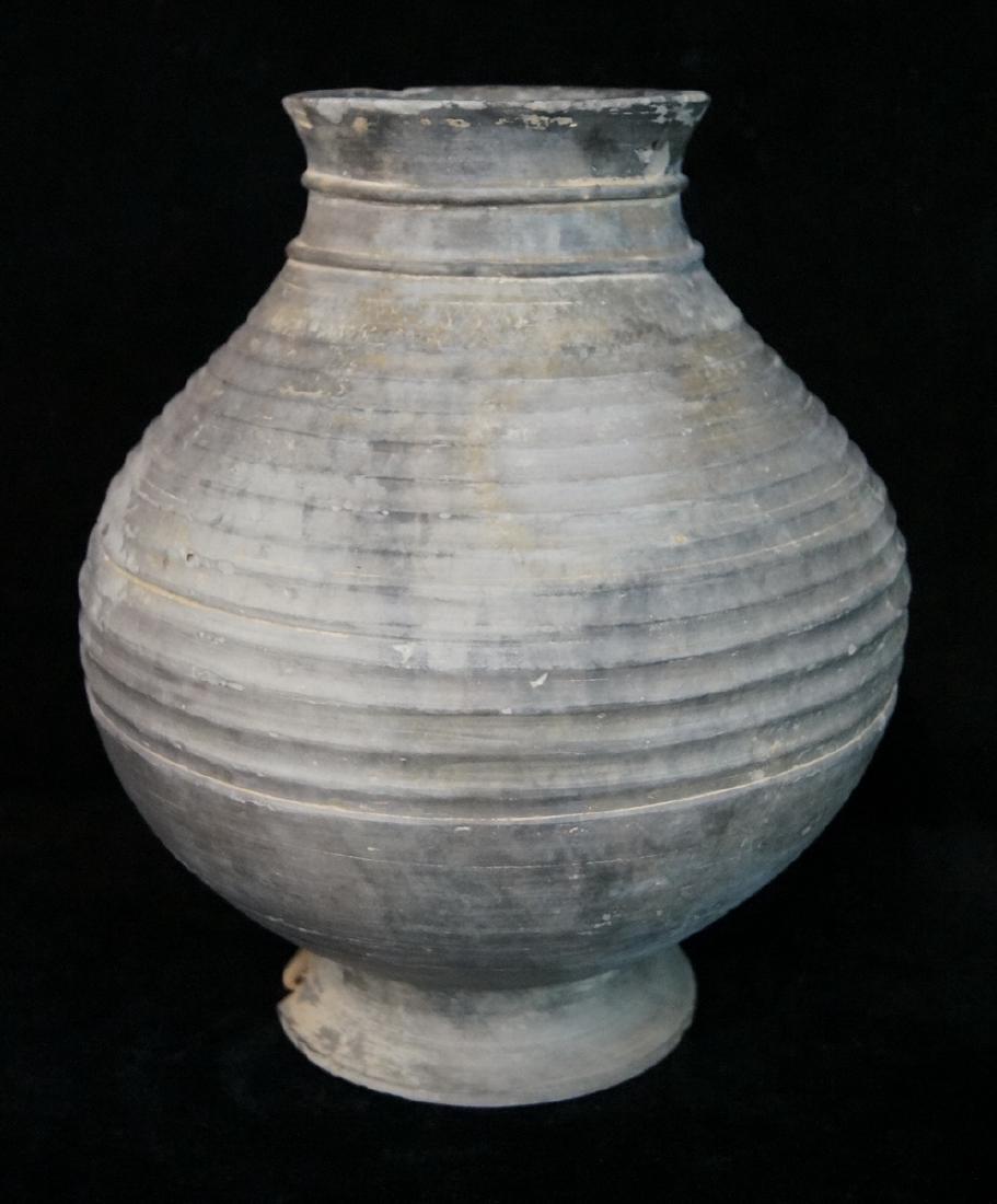 CHINESE HAN WINE JAR: CHINESE HAN EARTHENWARE POTTERY WINE STORAGE JAR 11"H 11" DIA. (AS IS)