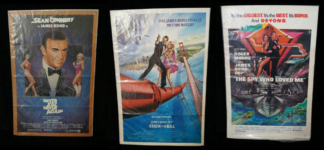 3 JAMES BOND MOVIE POSTERS: 3 JAMES BOND MOVIE POSTERS: NEVER SAT NEVER AGAIN, AVIEW TO A KILL, THE SPY WHO LOVED ME