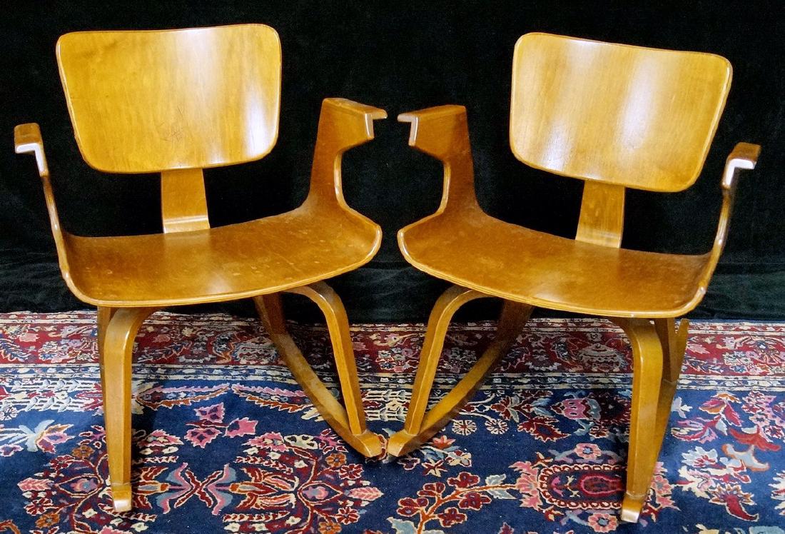 PAIR OF MID-CENTURY THONET ROCKERS: PR. MID-CENTURY THONET ROCKERS WITH PAPER LABLES 29"H 24"W 20"D