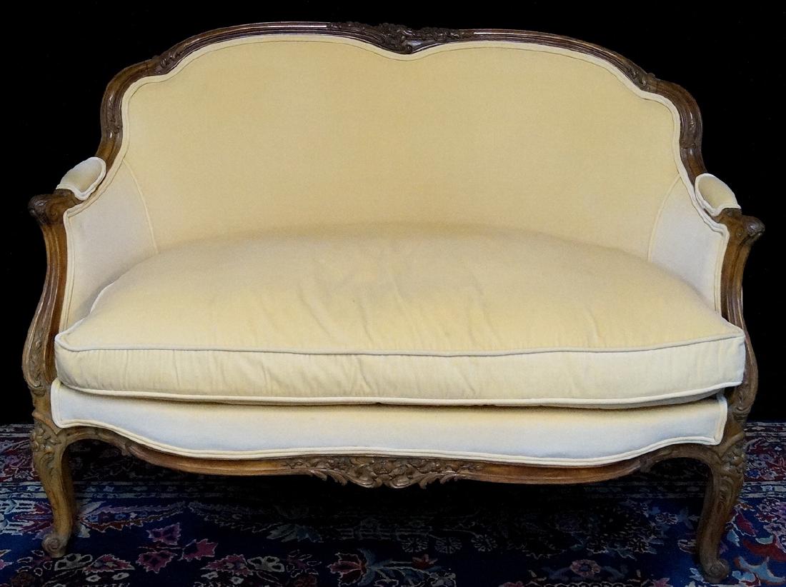 LOUIS XV STYLE DOWN CUSHION SETTEE: LOUIS XV STYLE DOWN CUSHION SETTEE 34"H 48"W 22"D