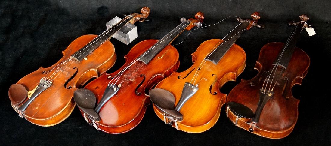 GROUP 4 VIOLINS: GROUP 4 VIOLINS, NO LABELS (AS IS) CONDITION