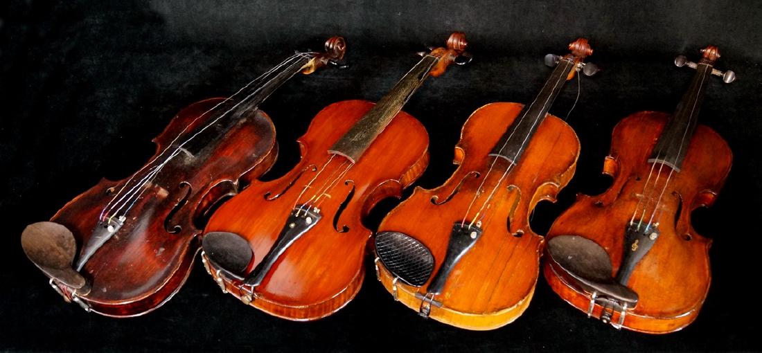 GROUP 4 VIOLINS: GROUP 4 VIOLINS, W/ LABELS (AS IS) CONDITION