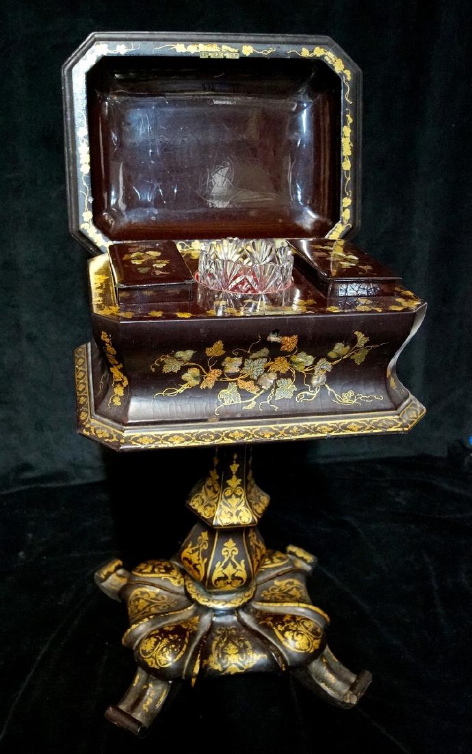 REGENCY PAPIER MACHE TEAPOY: REGENCY PAPIER MACHE TEAPOY 26"H 16"W 12"D
