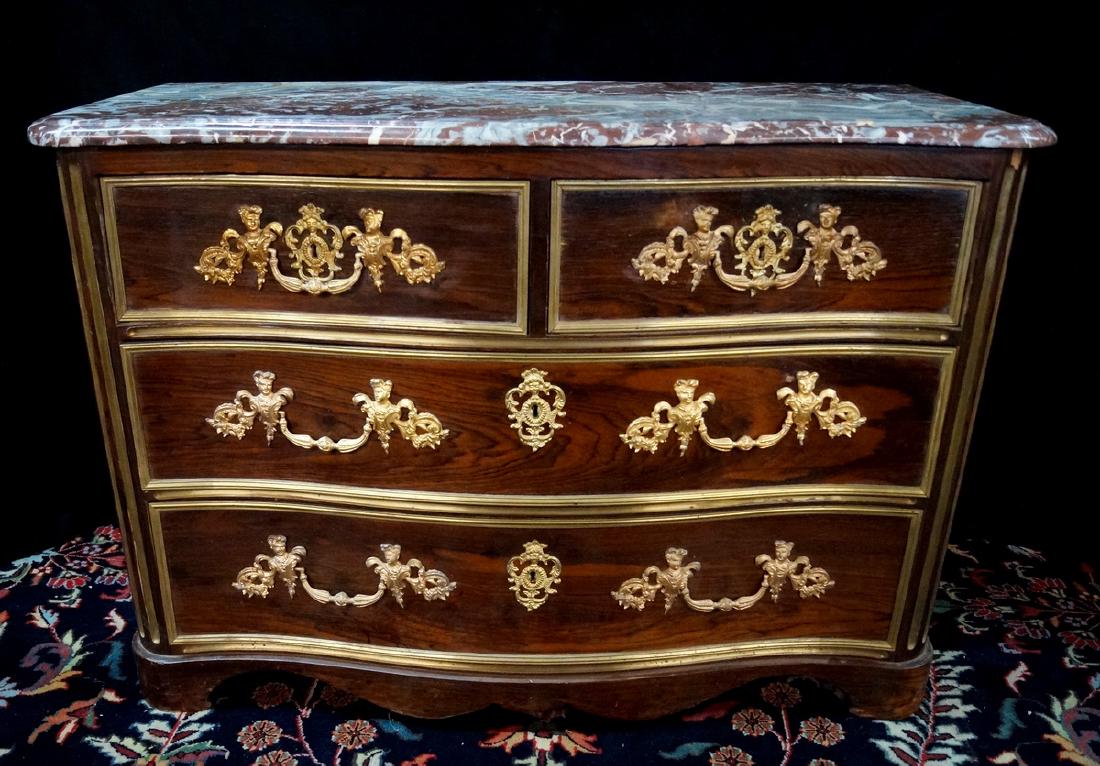 18/19TH C. FRENCH BRONZE MOUNTED MARBLE TOP COMMODE: 18/19TH C. FRENCH BRONZE MOUNTED MARBLE TOP COMMODE 32.3" TALL x 48" WIDE x 22.5" DEEP