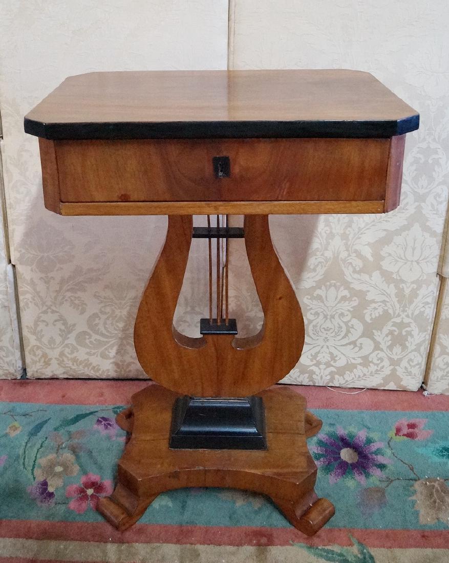 19TH C. BIEDERMEIER STAND WITH LYRE BASE: 19TH C. BIEDERMEIER STAND WITH LYRE BASE 29"H 21"W 16"D