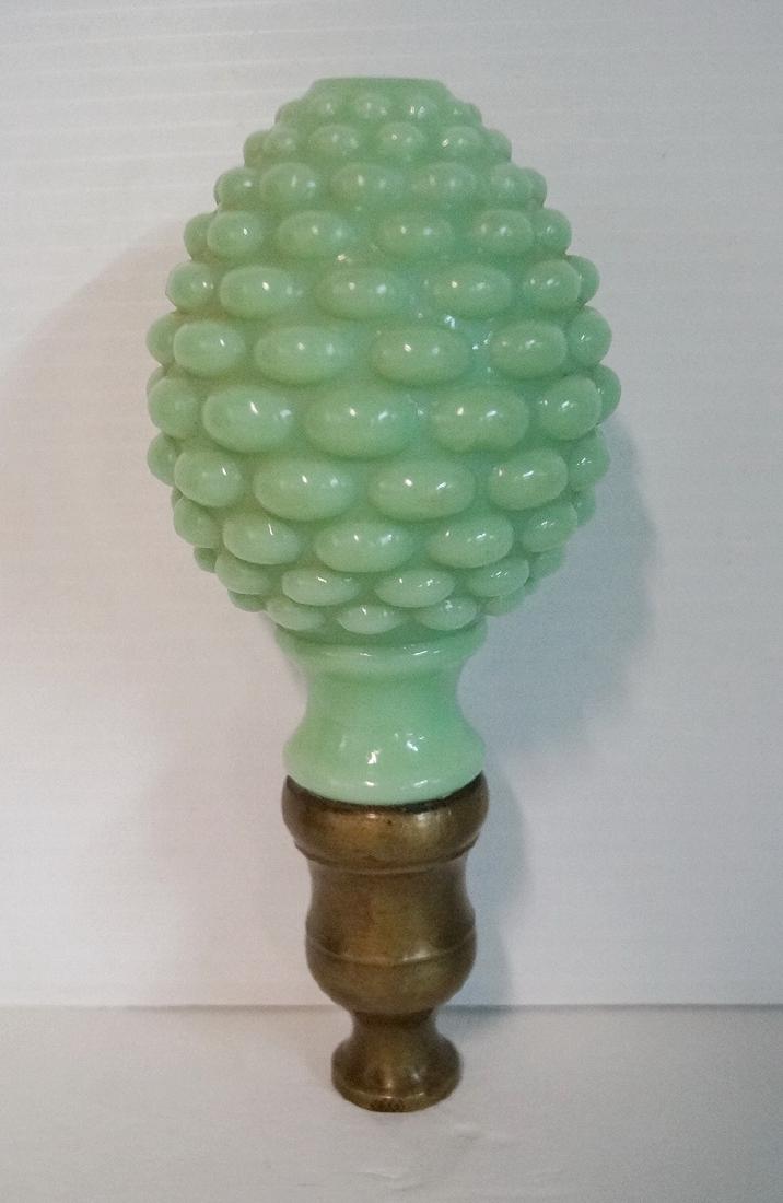 GREEN OPALINE & BRASS NEWEL POST: GREEN OPALINE & BRASS NEWEL POST 7.5"H