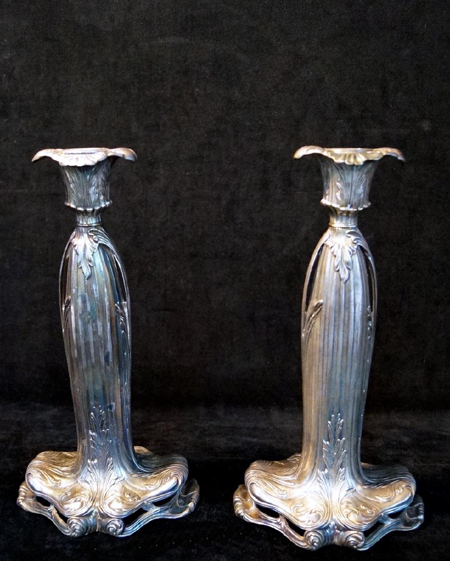 PR. PAIRPOINT SILVERPLATE CANDLESTICKS: PR. PAIRPOINT SILVERPLATE CANDLESTICKS 12"H