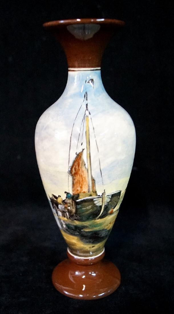 GOUDA HAND PAINTED VASE SGN. MARIS: GOUDA HAND PAINTED VASE SGN. MARIS 9" TALL