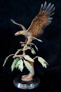 BRONZE EAGLE W/FOLIAGE SGN. MAIDEN 1974: BRONZE EAGLE W/ FOLIAGE 28" X 22" SGN. MAIDEN 1974