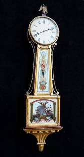 GILT BANJO REVERSE PAINTED CLOCK "AFTER AARON WILLIARD": GILT BANJO REVERSE PAINTED CLOCK "AFTER AARON WILLIARD"