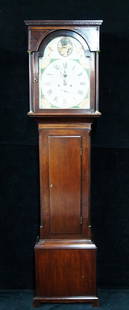 19TH C. GRANDFATHER CLOCK: 19TH C. GRANDFATHER CLOCK (2 WEIGHTS & PENDULUM) 82"H 20.5"W 9.5"D