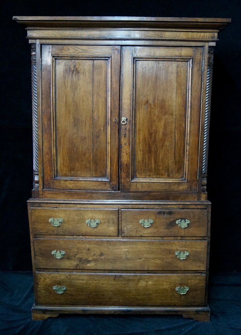 18/19TH C. ENGLISH OAK LINEN PRESS: 18/19TH C. ENGLISH OAK LINEN PRESS 73"H 48"W 22"D