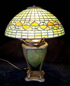 TIFFANY STUDIOS ACORN PATTERN SGN. LAMP & SHADE