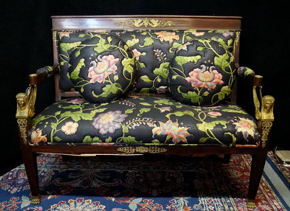FRENCH EMPIRE SETTEE: BRONZE MOUNTED FRENCH EMPIRE SETTEE 36"H 46"W 23"D