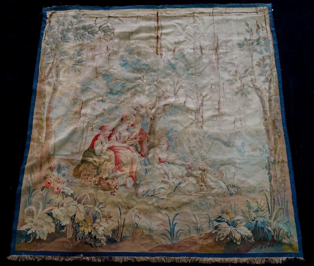 19TH C. FRENCH AUBUSSON TAPESTRY: 19TH C. FRENCH AUBUSSON TAPESTRY 73X68" (TEARS)