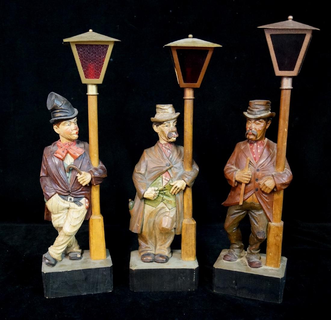 3 GERMAN CARVED WOOD WHISTLERS: 3 GERMAN CARVED WOOD WHISTLERS: BELLOWS (AS IS)