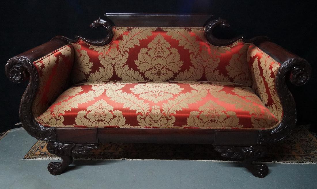 CARVED EMPIRE FIGURAL SETTEE W/HIGH SIDES: CARVED EMPIRE FIGURAL SETTEE W/HIGH SIDES 37 X 64 X 024/