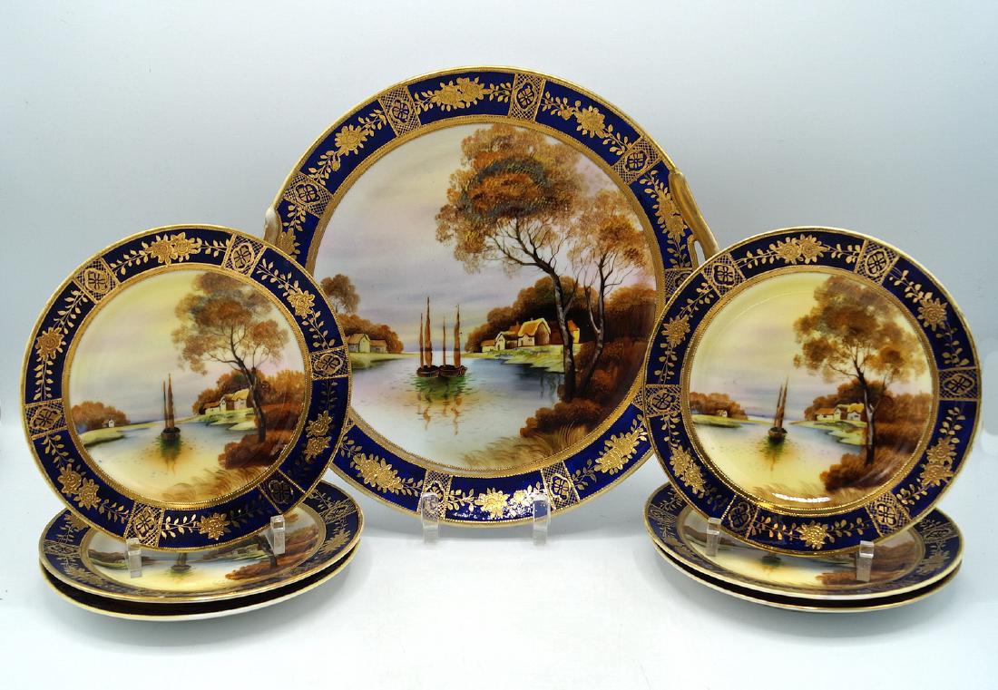 7 PC. NORITAKE HAND PAINTED DESSERT SET: 7 PC. NORITAKE HAND PAINTED DESSERT SET 10.5"DIA.