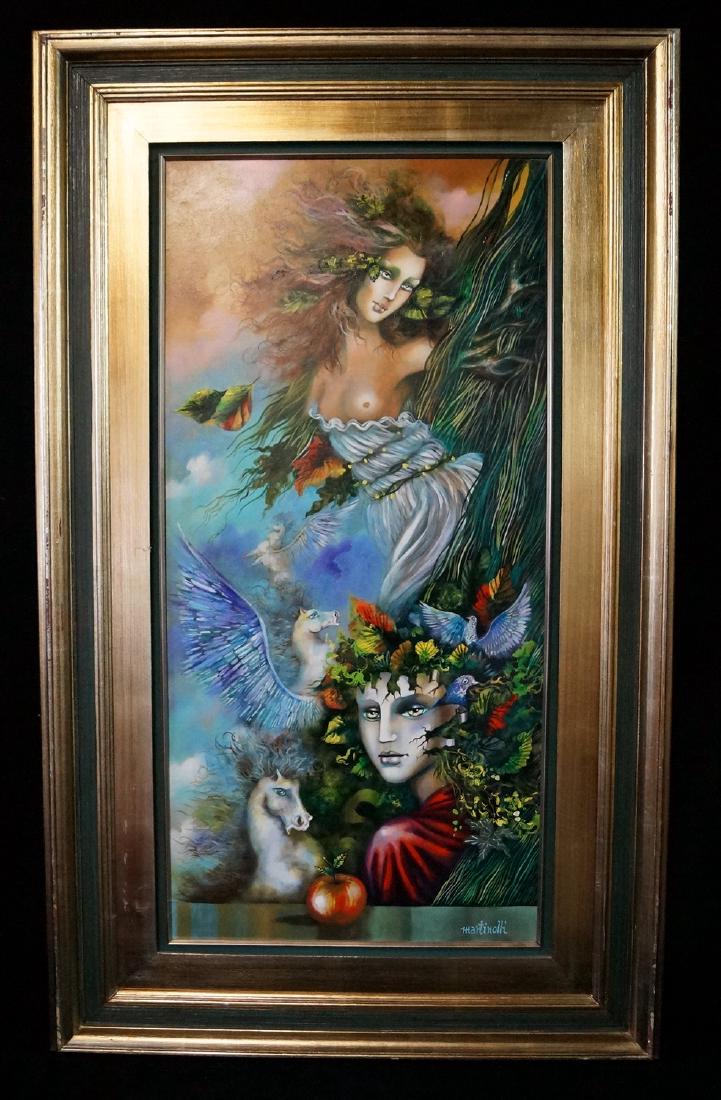 SERGIO MARTINOLLI SGN. OIL ON PANEL "ADAM & EVE" 1988: SERGIO MARTINOLLI SGN. OIL ON PANEL "ADAM & EVE" 1988 BRAZIL 39X19"