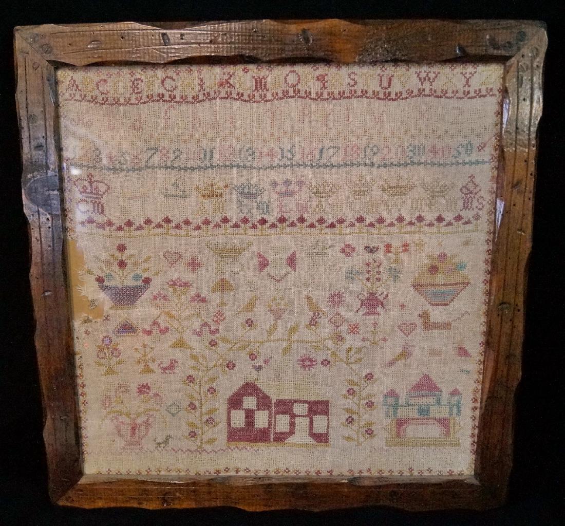 19TH C. SAMPLER: 19TH C. SAMPLER 16X15.5"