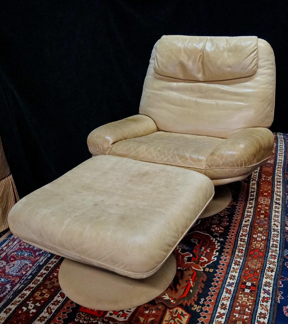 DE SEDE LEATHER CHAIR & OTTOMAN CHAIR: DE SEDE LEATHER CHAIR & OTTOMAN CHAIR; 33"H 36"W 26"D OTTOMAN; 16"H 25"W 25"D