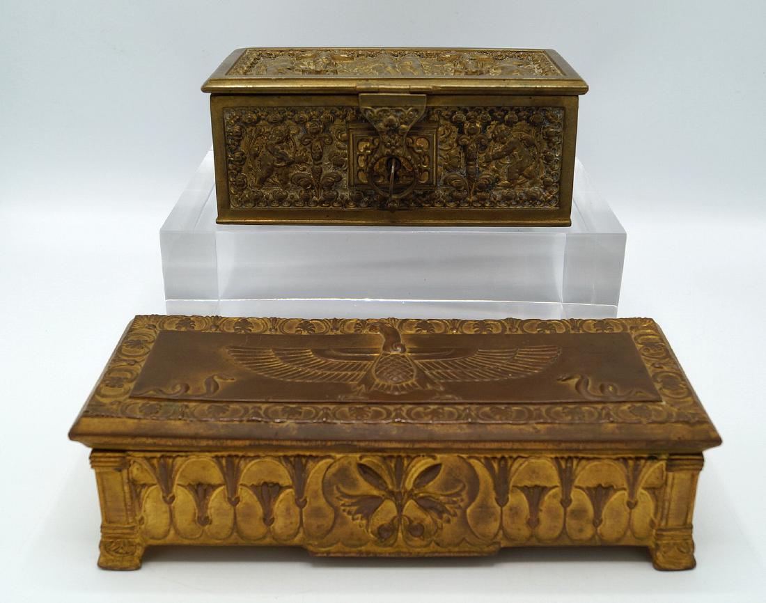 2 BRONZE CASKETS: 2 BRONZE CASKETS 3" 9.5" X 4" (LARGEST)