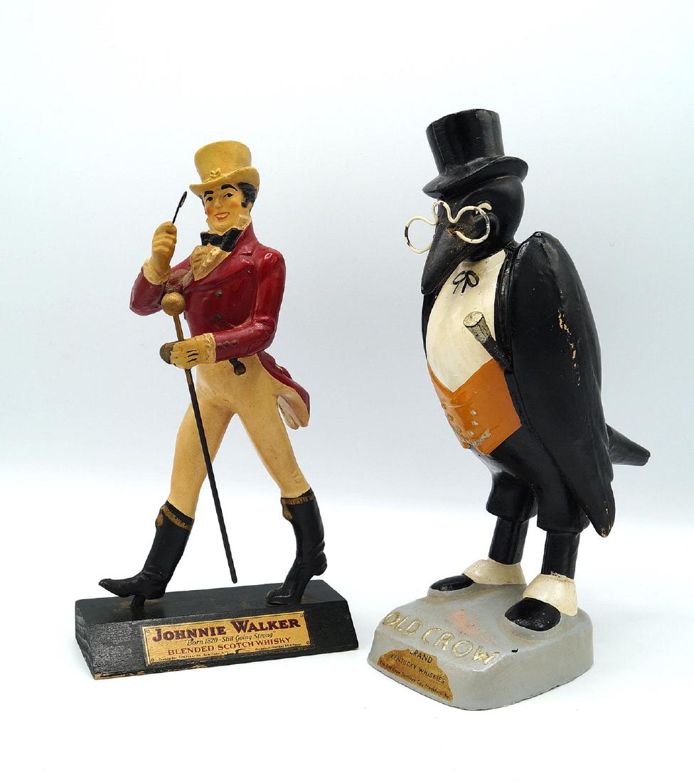 JOHNNIE WALKER & OLD CROW ADVERTISING FIGURES 11"H: JOHNNIE WALKER & OLD CROW ADVERTISING FIGURES 11"H TALLEST