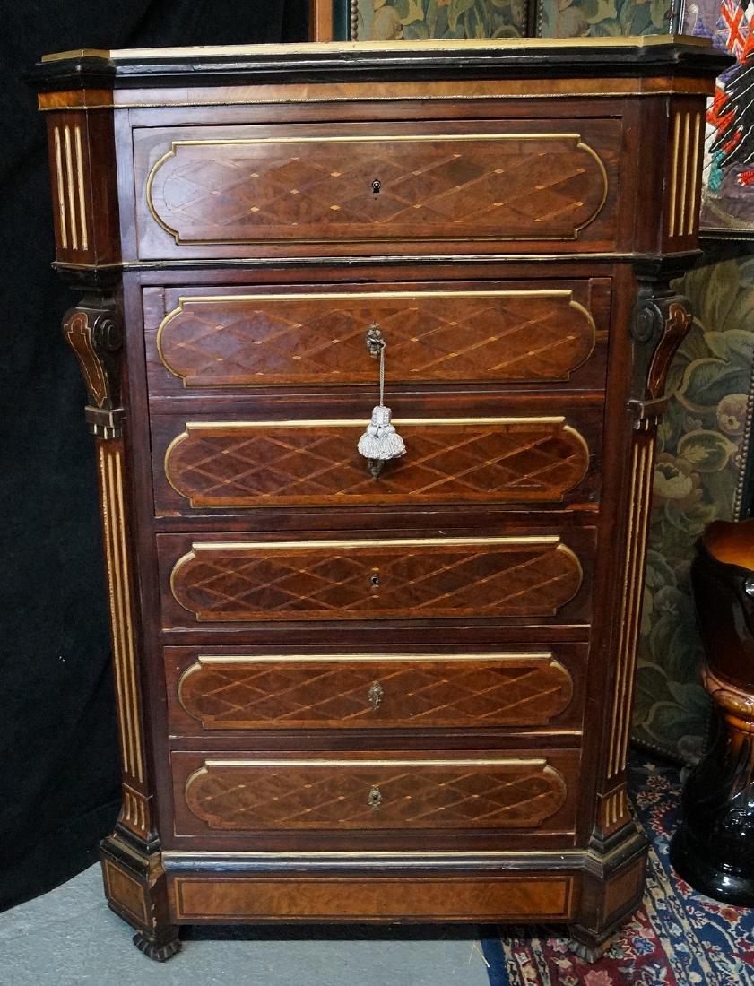 19TH CENT. FRENCH VICTORIAN INLAID ABATTANT: 19TH CENT. FRENCH VICTORIAN INLAID ABATTANT 53"H