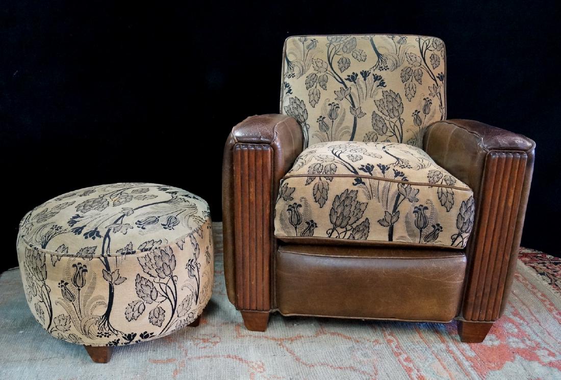LEATHER & UPHOLSTERED CLUB CHAIR & OTTOMAN (1 of 9)