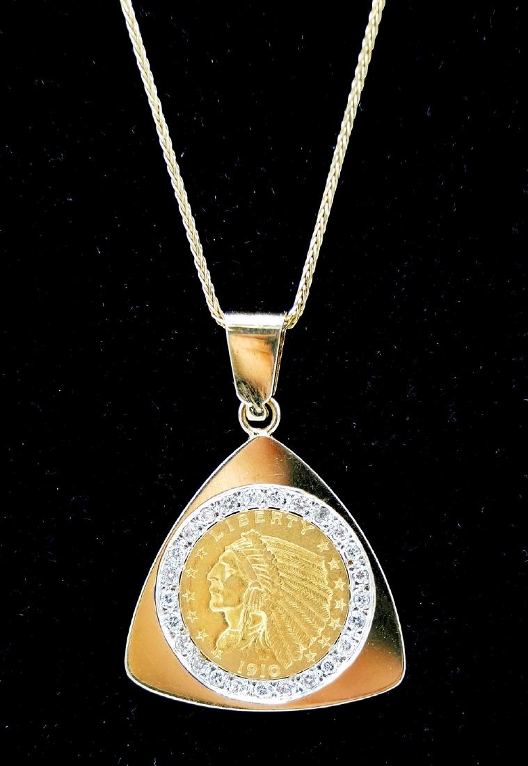 2 1/2 CENT INDIAN COIN 14KT GOLD W/ DIAMONDS NECKLACE (1 of 3)