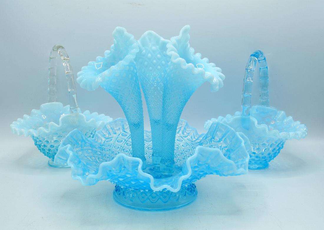 3 PCS. BLUE HOBNAIL GLASS (1 of 7)