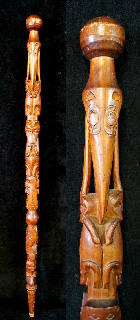 CARVED WOOD FIGURAL WALKING STICK (1 of 8)