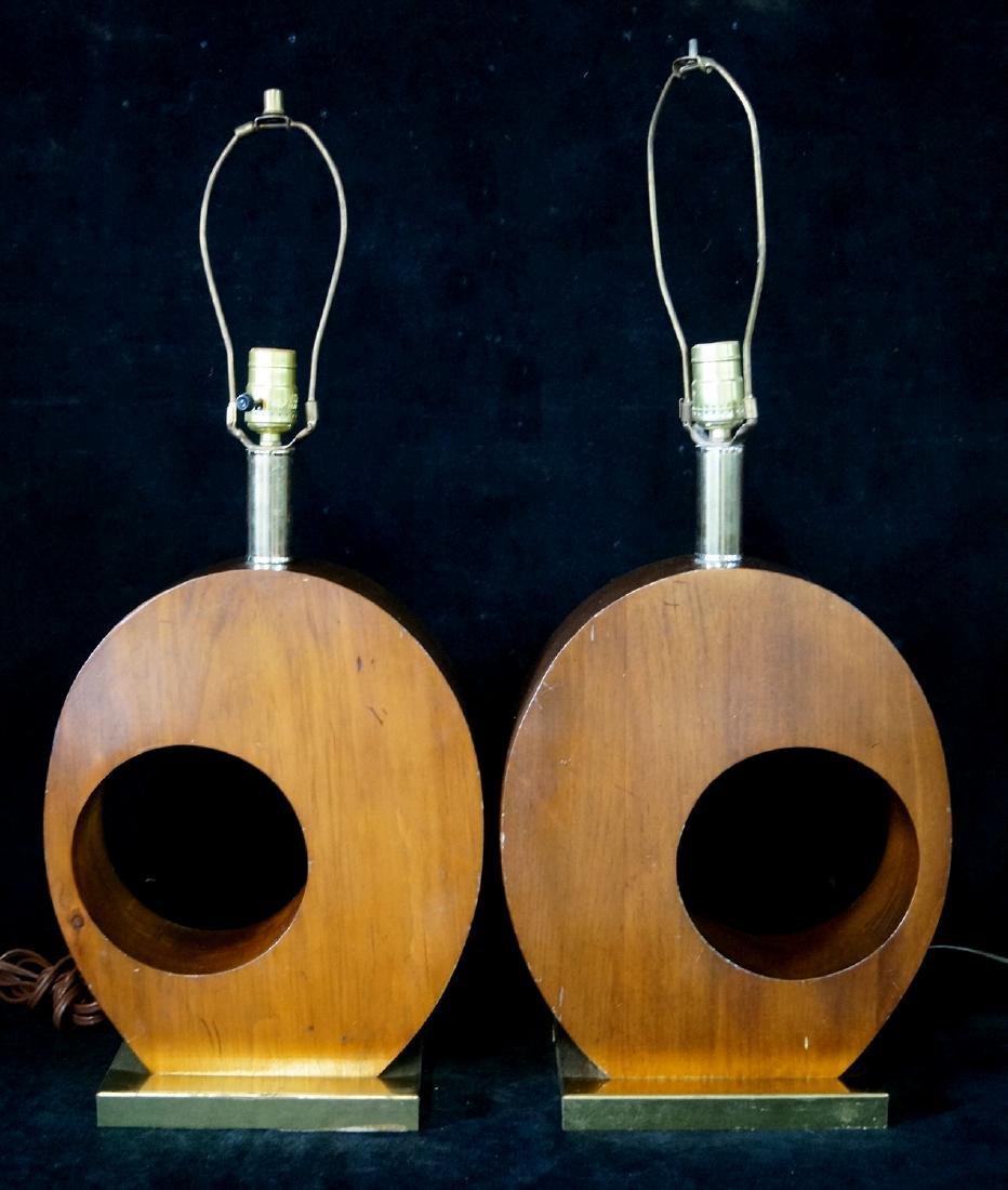 PR. MID CENTURY WOOD LAMPS ON BRASS PLYNTHS (1 of 6)